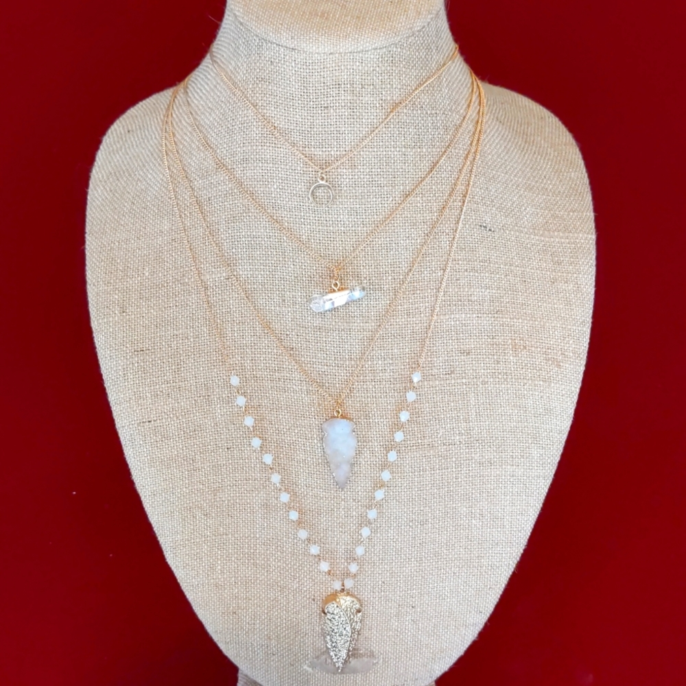 4 for $20 Fashion Jewelry Multi-Strand Four Pendant Necklace - Gold Colored